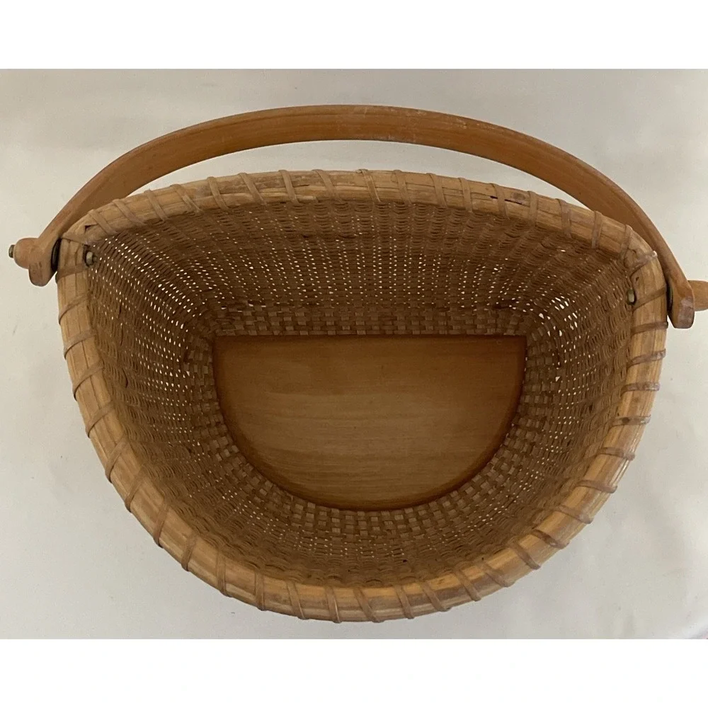 Nantucket Lighthouse Style Basket Woven Wooden Swing Handled Half Round